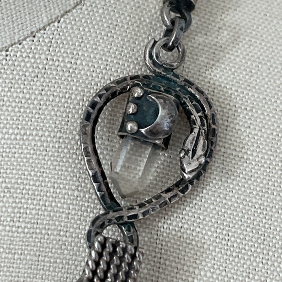 VINTAGE 950 silver quartz crystal lapis blue artisan Handmade bib necklace snake - Picture 15 of 16